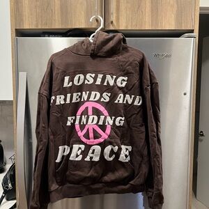 Brown Hoodie with Peace Graphic